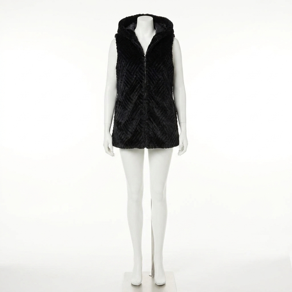 NEW COCO + CARMEN lyric faux fur hooded vest in black